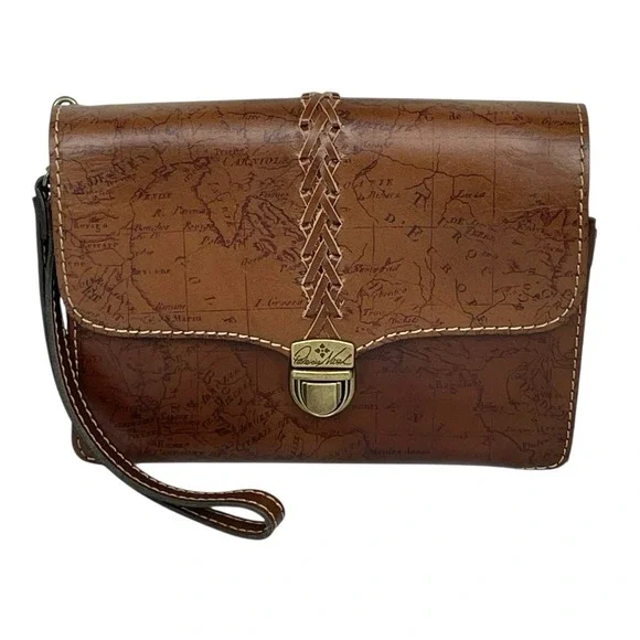Patricia Nash Map Collection Crossbody Clutch Bag Leather Brass Travel Artisan - Picture 2 of 13
